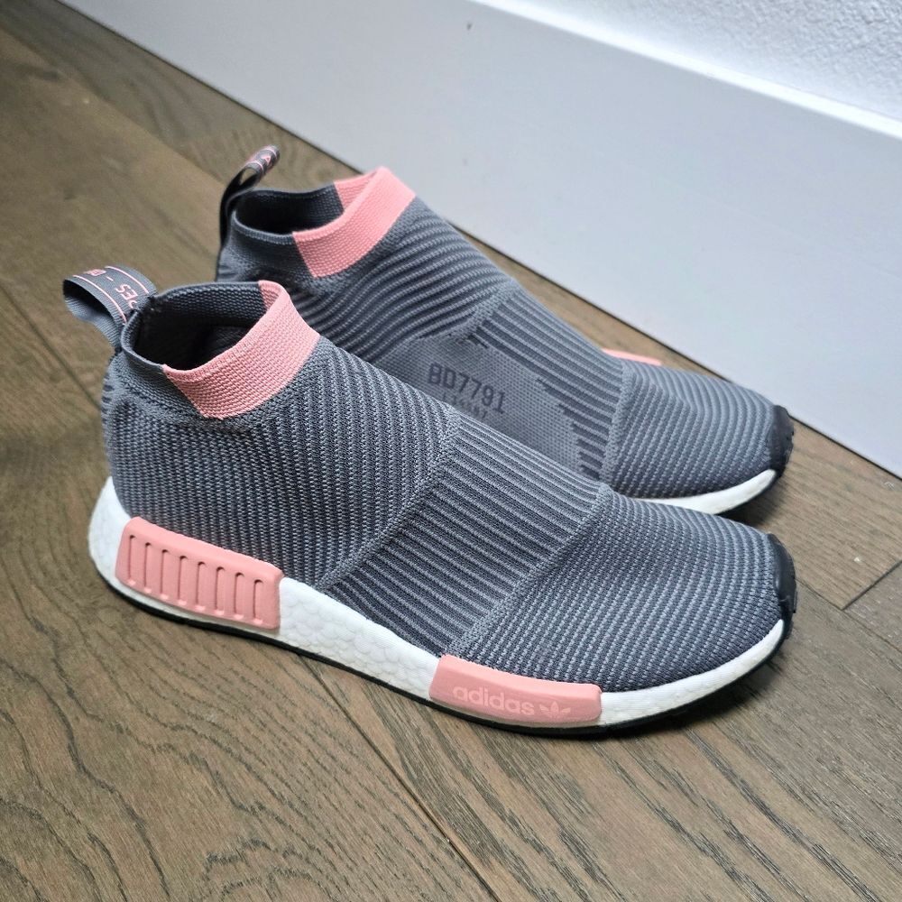 Adidas NMD CS1 Primeknit Boost Slip On Laceless Sneaker in Gray Trace Pink